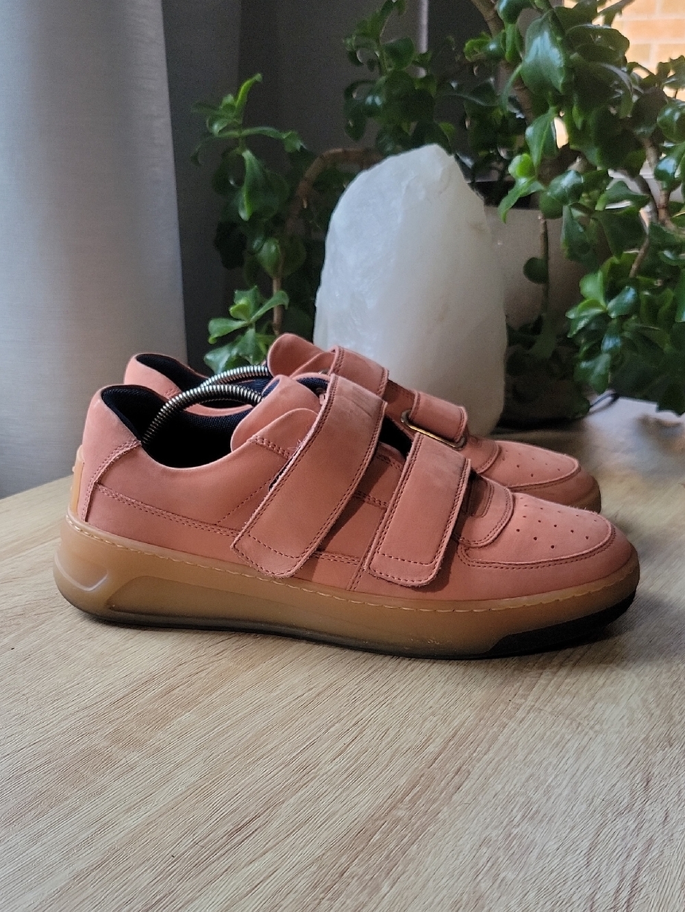 Acne Studios PEREY Pink/coral Velcro Strap Sneakers with Navy Accents